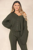 KATCH ME Khaki Knit Drop Shoulder Cardigan & Wide Leg Pants Co-ord Co-ord 