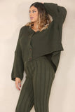 KATCH ME Khaki Knit Drop Shoulder Cardigan & Wide Leg Pants Co-ord Co-ord 