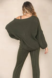 KATCH ME Khaki Knit Drop Shoulder Cardigan & Wide Leg Pants Co-ord Co-ord 