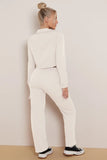 Lapel-Zipper Crop Top & Cargo-Pockets Trousers 2-Piece Co-ord Set
