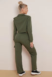 KATCH ME Khaki Lapel Zipper Crop Top & Cargo Pockets Trousers Co-ord Co-ord 