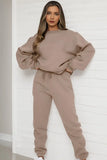 KATCH ME Khaki Round Neck Ribbed Sweatshirt & Elasticated Pants Co-ord Co-ord 