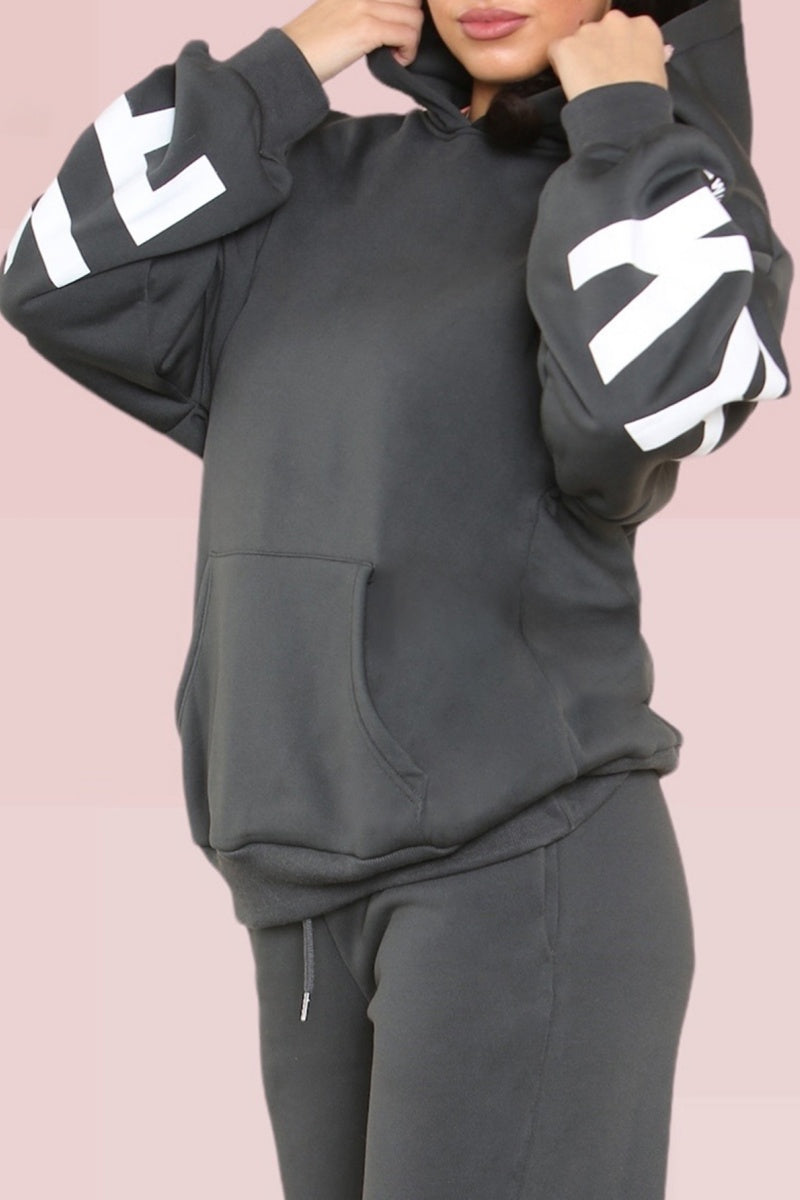 Katchme Letter Print Hooded Drop Shoulder Loose Fit Long Sleeve Sweatshirt - KATCH ME UK-Hoodie