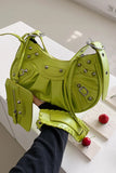 KATCH ME Light Green PU Cago City Rivet Buckle Adjustable Ruched Shoulder Bag  23.99