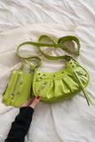 KATCH ME Light Green PU Cago City Rivet Buckle Adjustable Ruched Shoulder Bag