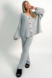 Light Grey  Casual Knit V Neck Cardigan & Loose Trousers Co-ord
