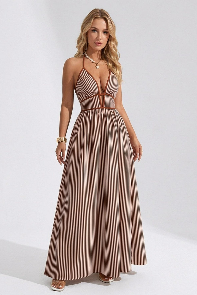 KATCH ME Look Women's Elegant Pinstripe Deep V Neckline Adjustable ...