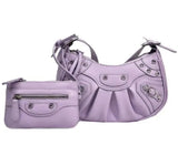 KATCH ME Lilac PU Cago City Rivet Buckle Adjustable Ruched Shoulder Bag  23.99