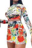 KATCH ME Multi-colored Abstract Print Long Sleeve Top & Skirt Co-ord Co-ord 