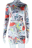 KATCH ME Multi-colored Abstract Print Long Sleeve Top & Skirt Co-ord Co-ord 