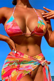 KATCH ME Multi-colored Print Halter Neck Bikini 3 Pieces Set Swimsuit 