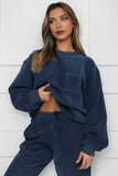 KATCH ME Navy Blue Corduroy Loose Long Sleeve Top & Drawstring Pants Co-ord Co-ord 