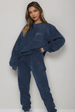 KATCH ME Navy Blue Corduroy Loose Long Sleeve Top & Drawstring Pants Co-ord Co-ord 