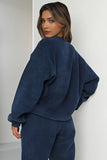 KATCH ME Navy Blue Corduroy Loose Long Sleeve Top & Drawstring Pants Co-ord Co-ord 