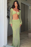 KATCH ME Olive Green Knitted Hollow Out Tube Top & Skirt Co-ord Co-ord 