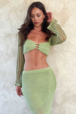 KATCH ME Olive Green Knitted Hollow Out Tube Top & Skirt Co-ord Co-ord 