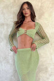 KATCH ME Olive Green Knitted Hollow Out Tube Top & Skirt Co-ord Co-ord 