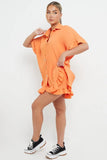 KATCH ME Orange Button Flounce Short Sleeve Top & Elasticated Shorts Co-ord Co-ord 