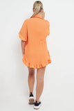 KATCH ME Orange Button Flounce Short Sleeve Top & Elasticated Shorts Co-ord Co-ord 