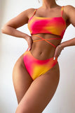 KATCH ME Orange Criss Cross Bikini 3 Pieces Set Swimsuit 