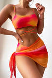 KATCH ME Orange Criss Cross Bikini 3 Pieces Set Swimsuit 23.99