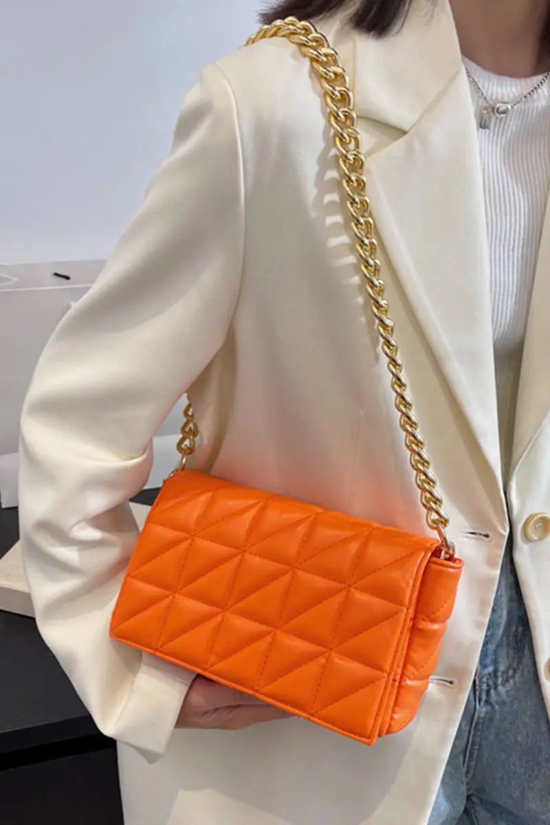 KATCH ME Orange Flap Stitching Diamond Chain Strap Cross Body Bag