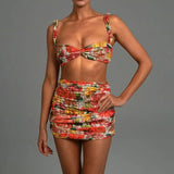 KATCH ME Orange Floral Print Bra Top & Ruched Skirt Co-ord Co-ord 