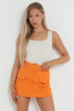 Orange High Waist Pockets Belt Decor Skort