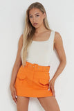 KATCH ME Orange High Waist Pockets Belt Decor Skorts Skirt 