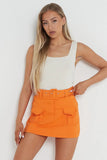 KATCH ME Orange High Waist Pockets Belt Decor Skorts Skirt 