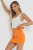 KATCH ME Orange High Waist Pockets Belt Decor Skorts Skirt 