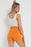 KATCH ME Orange High Waist Pockets Belt Decor Skorts Skirt 