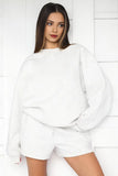 KATCH ME Pale Grey Cotton Casual Sweatshirt & Drawstring Shorts Co-ord Co-ord 