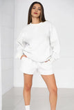 KATCH ME Pale Grey Cotton Casual Sweatshirt & Drawstring Shorts Co-ord Co-ord 