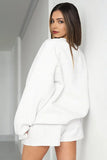 KATCH ME Pale Grey Cotton Casual Sweatshirt & Drawstring Shorts Co-ord Co-ord 