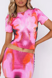 KATCH ME Pink Abstract Pattern Crop Top & Skirt Co-ord Co-ord 