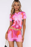 Pink Abstract Pattern Crop Top & Skirt Co-ord