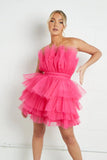 KATCH ME Pink Chiffon Frill Tiered Dress Dress 37.99