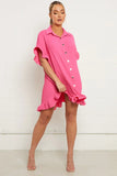KATCH ME Pink Collar Loose Ruffle Hem Dress Dress 19.99