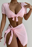 KATCH ME Pink Halter Neck Bikini 4 Pieces Set Swimsuit 