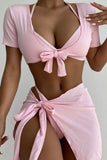 KATCH ME Pink Halter Neck Bikini 4 Pieces Set Swimsuit 25.99