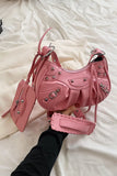 KATCH ME Pink PU Cago City Rivet Buckle Adjustable Ruched Shoulder Bag  23.99