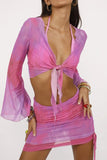 KATCH ME Pink Tie-dye Mesh Front Tie Crop Top & Skirt Co-ord Co-ord 