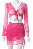 KATCH ME Pink Tie-dye Mesh Front Tie Crop Top & Skirt Co-ord Co-ord 