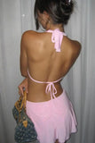 KATCH ME Pink V Neck Halter Side Cutout Ruched Mini Dress Dress 