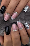 KATCH ME Pink & Black Zebra Print Rhinestone Decor Press On Nail 24PCS Set Accessories 5.99