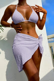 KATCH ME Purple Pearl Halter Neck Bikini 3 Pieces Set Swimwear 