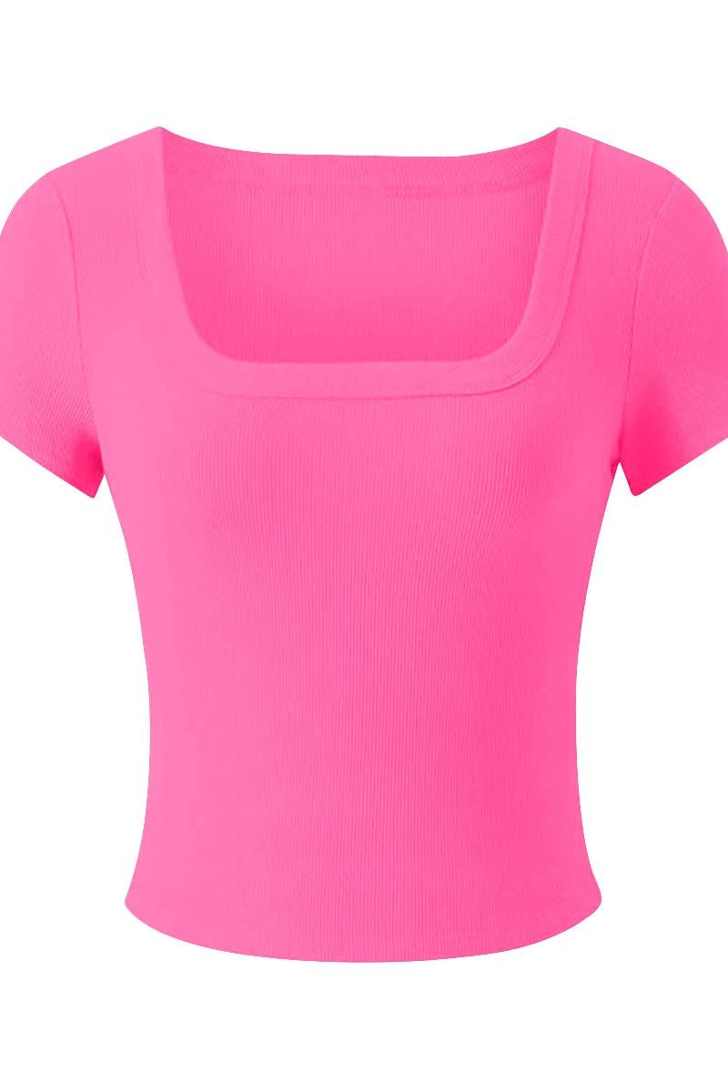 Katchme Ribbed Solid Color Square Neck Slim Fit Crop Top - KATCH ME UK-T-Shirts