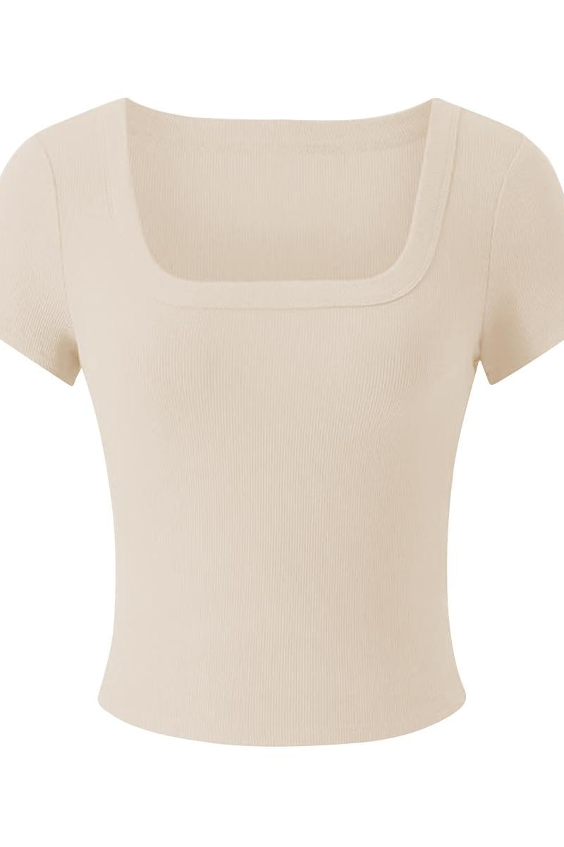 Katchme Ribbed Solid Color Square Neck Slim Fit Crop Top - KATCH ME UK-T-Shirts