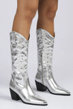 KATCH ME Silver High Shine Pattern Cowboy Boots Shoes 